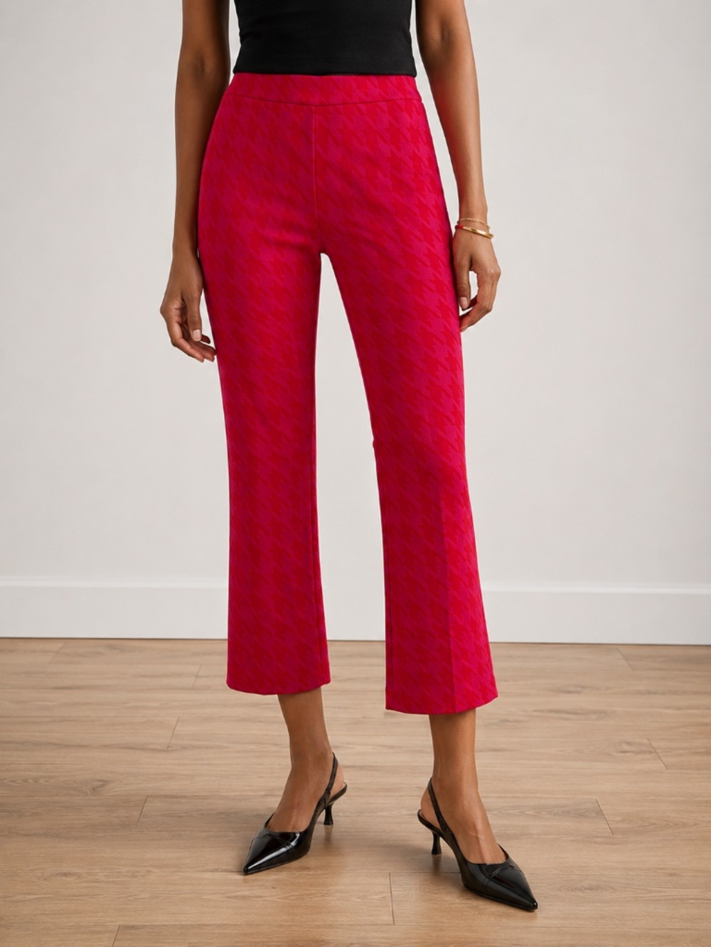 Sanctuary Red Houndstooth Cropped Ankle Pants, Size M